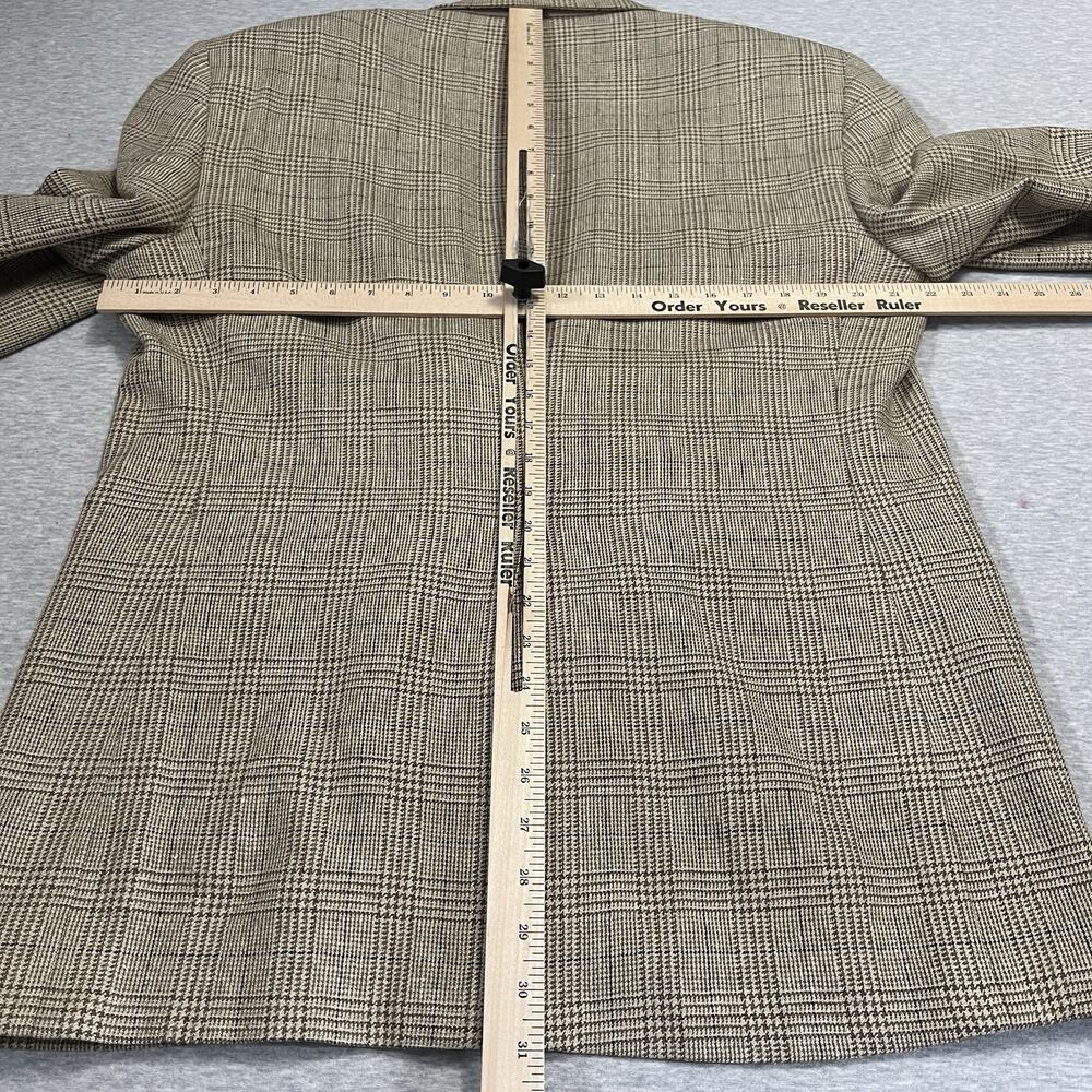 Vintage Bill Blass Glen Check Sports Jacket Blazer Mens 42 Tan Silk Blend - Picture 12 of 16